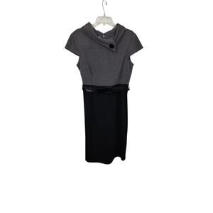 3925) Dressbarn Color block Grey Black Button Collar Belted Career Dress Size 16